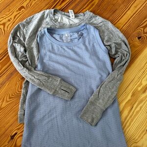 2 athletic shirt bundle - blue short sleeve- gray long sleeve